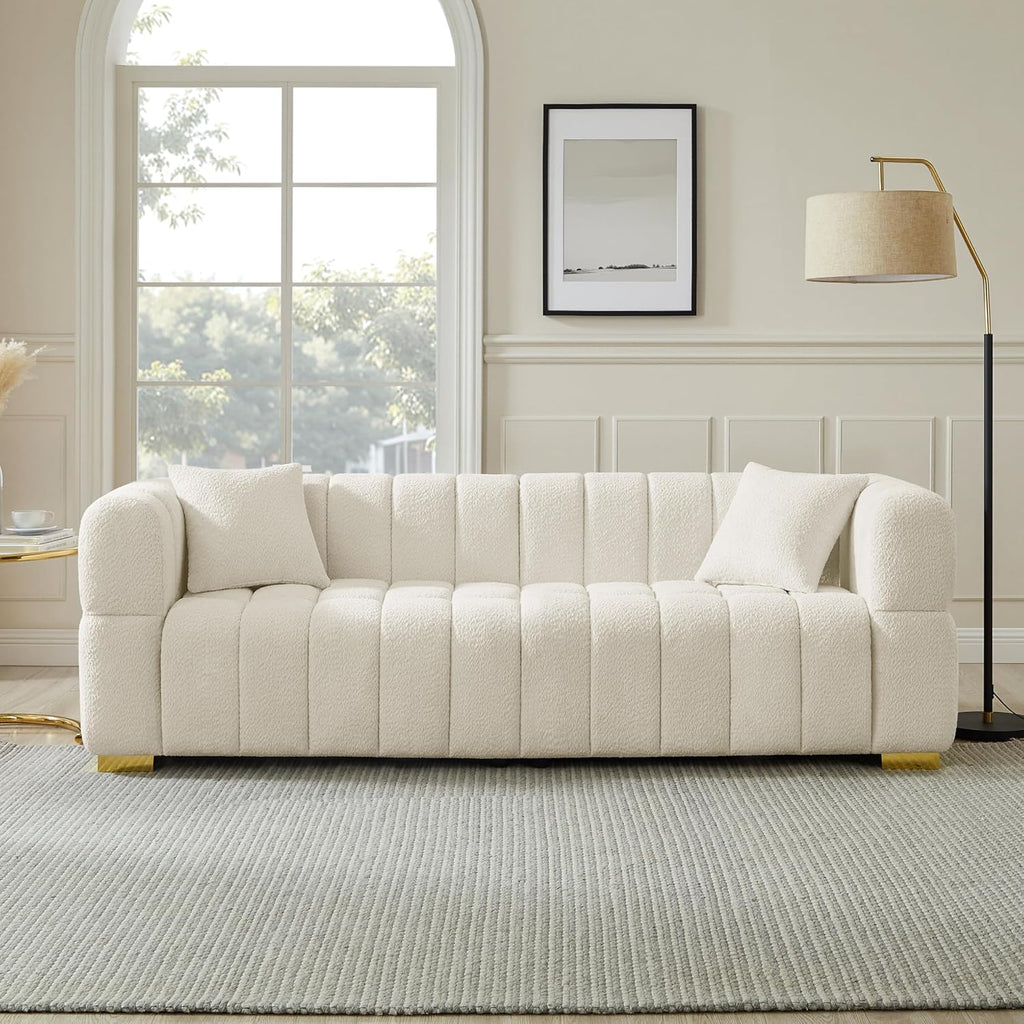 90.94"Cloud Sofa Couch, Modern Deep Seat Boucle Sofa, Oversized Upholstered 3-Seater Comfy Couch Loveseat , White (1