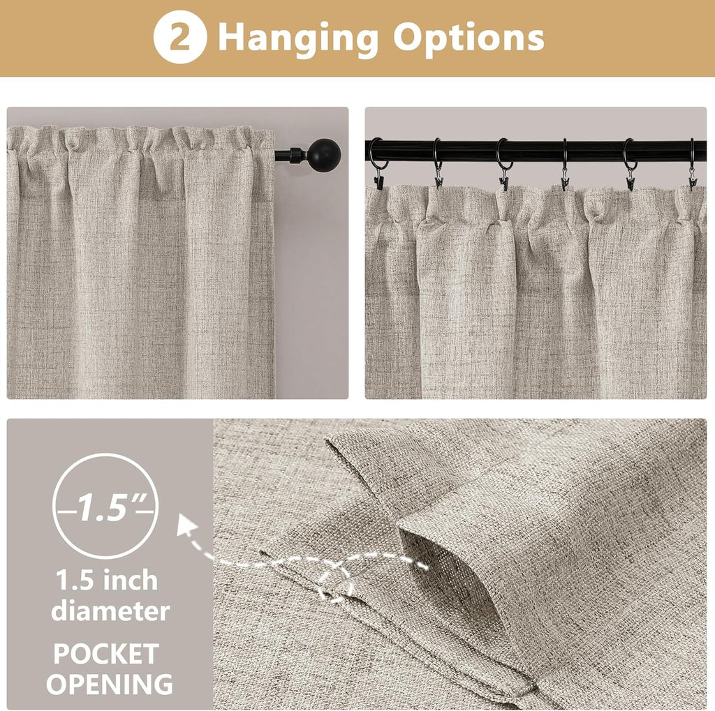Valance for Windows, Light Filtering Faux Linen Textured Small Short Valance Kitchen Curtain, Dual Rod Pocket Top
