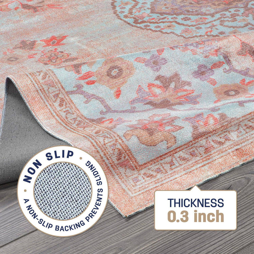 Non Slip Area Rugs Boho Medallion Floral Non Skid Rubber Backing Easy Silk Soft Area Rug Easy to Clean Non
