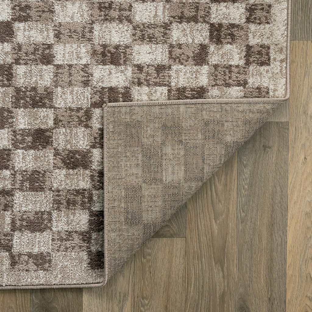 Contemporary Checkered Grid Textured Area Rug Beige