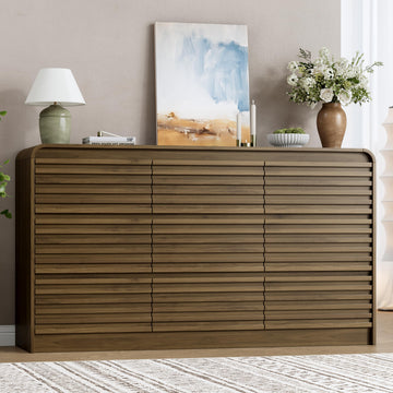 Fluted 9 Drawers Dresser, 59" Wide Chests of Drawers, Walnut