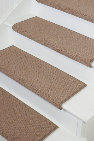 TM Rounded Bullnose Wool Carpet Stair Treads - Anti Slip Indoor Stair Mats for Wooden Stairs, Style: Nantucket
