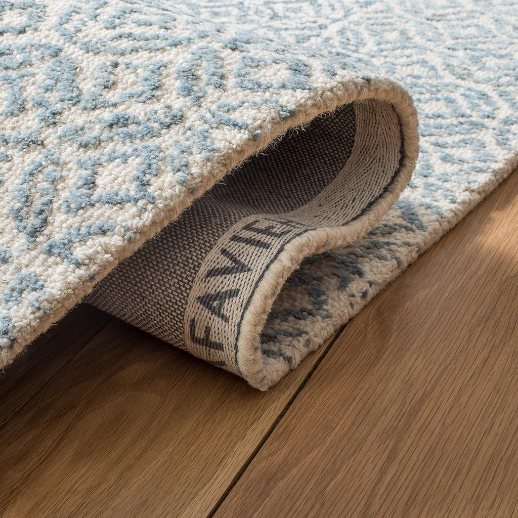 Abstract Area Rug - 9' x 12', Blue & Ivory, Handmade Wool