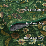 3x5 Dark Green Boho Floral Vintage Area Rug,Soft Lightweight Low Pile Non-Shedding Carpet,Machine Wa