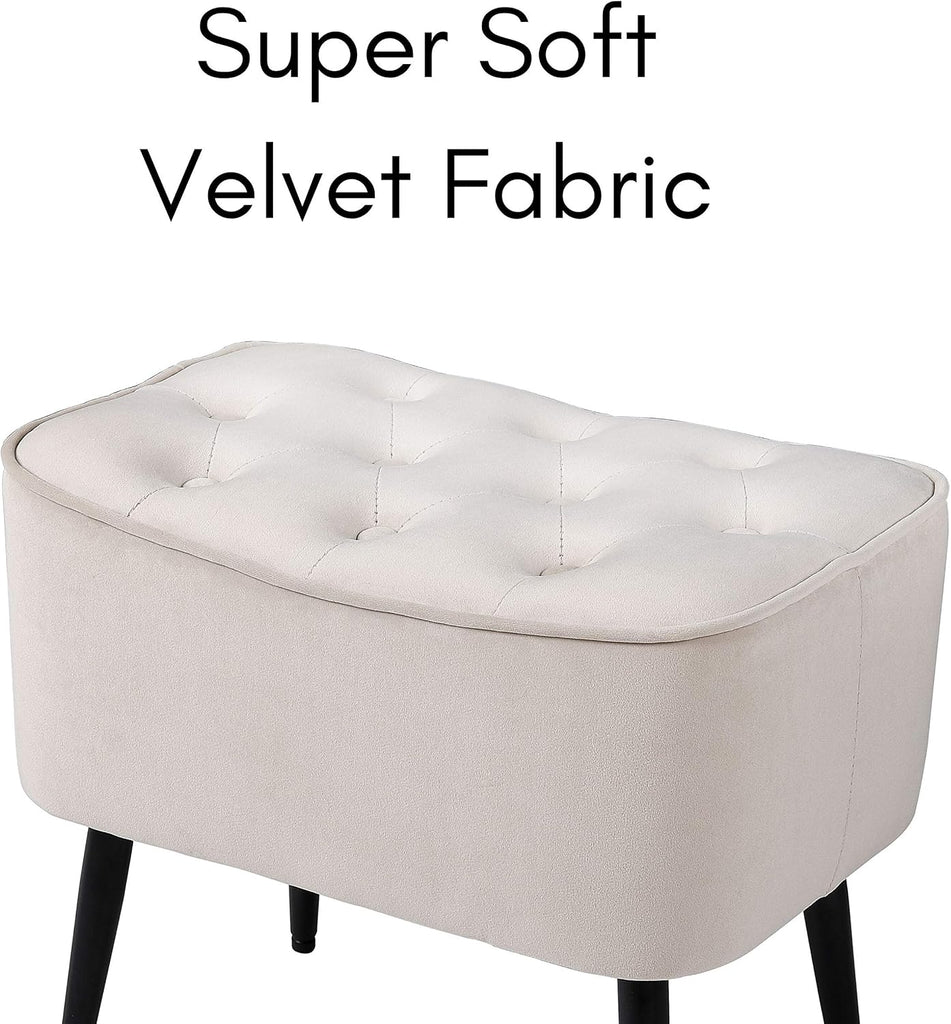 Tufted Curve Ottoman Velvet Foot Stool - Modern Upholstered Padded Footrest - Small Cushioned Accent Chair for Couch