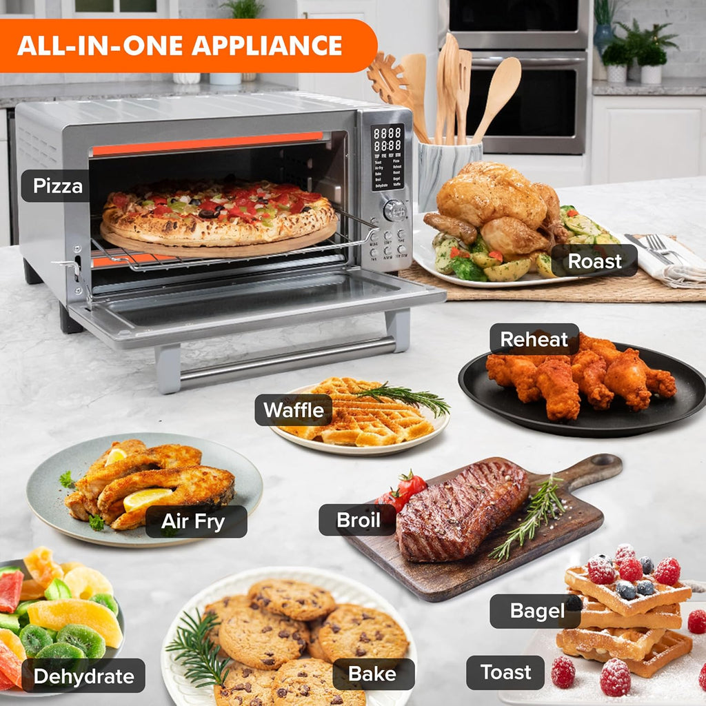 Bravo Air Fryer Toaster Smart Oven, 10-in-1 Countertop Convection, 1800 Watts, 21-Qt Capacity, 50°-450°F Temp Controls