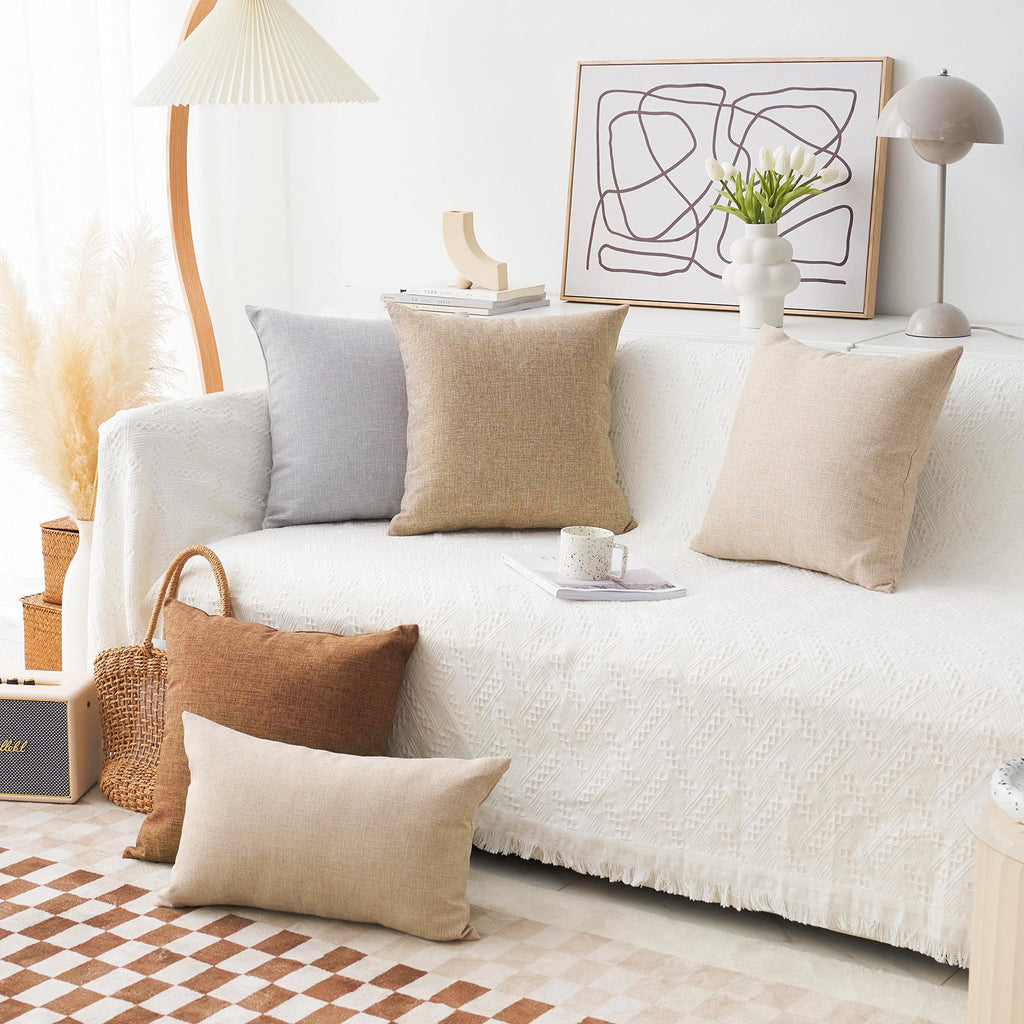 Burlap Pillow Covers Set of 4 Lined Linen Square Throw Pillow Case Cushion Covers for Sofa Couch Bench Living Room