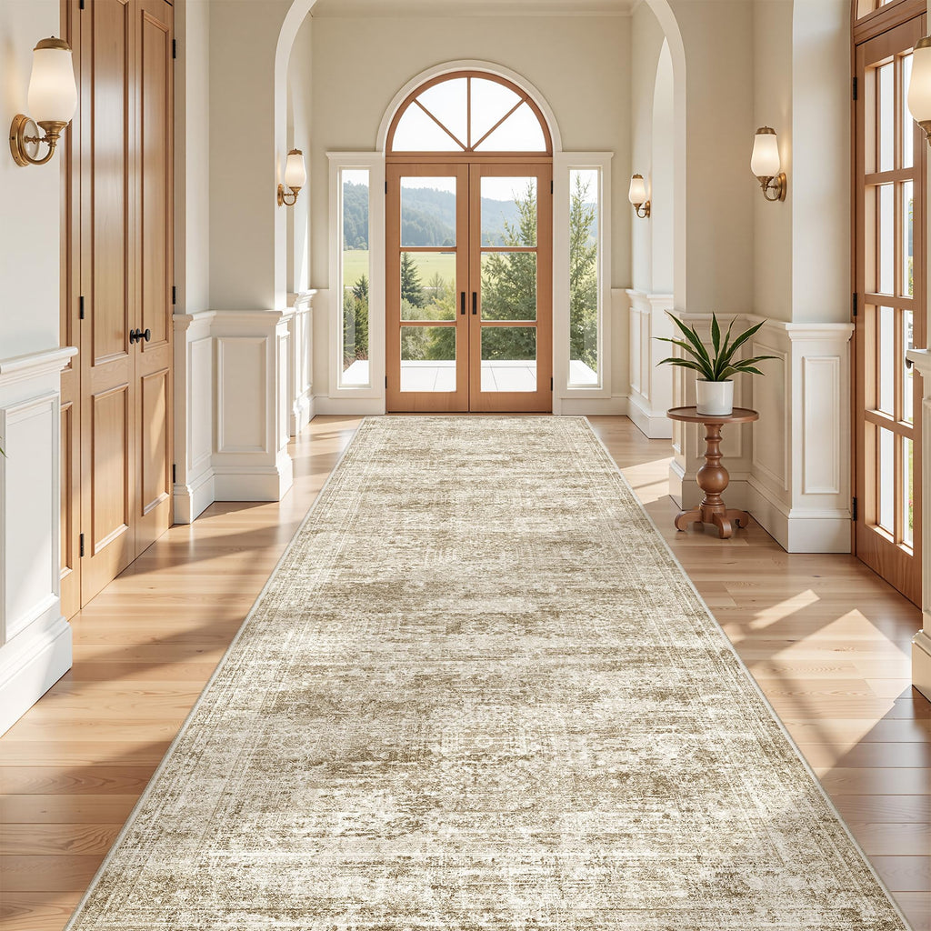 4x10 Runner Rug Non Slip, Washable Hallway Runner Rug, Brown