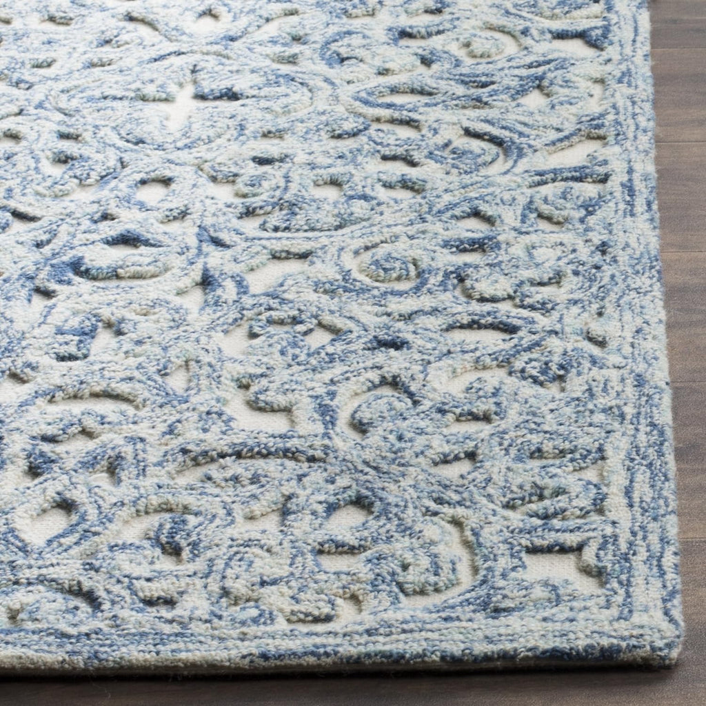 Trace Area Rug - 10' x 14', Blue & Ivory, Handmade Wool
