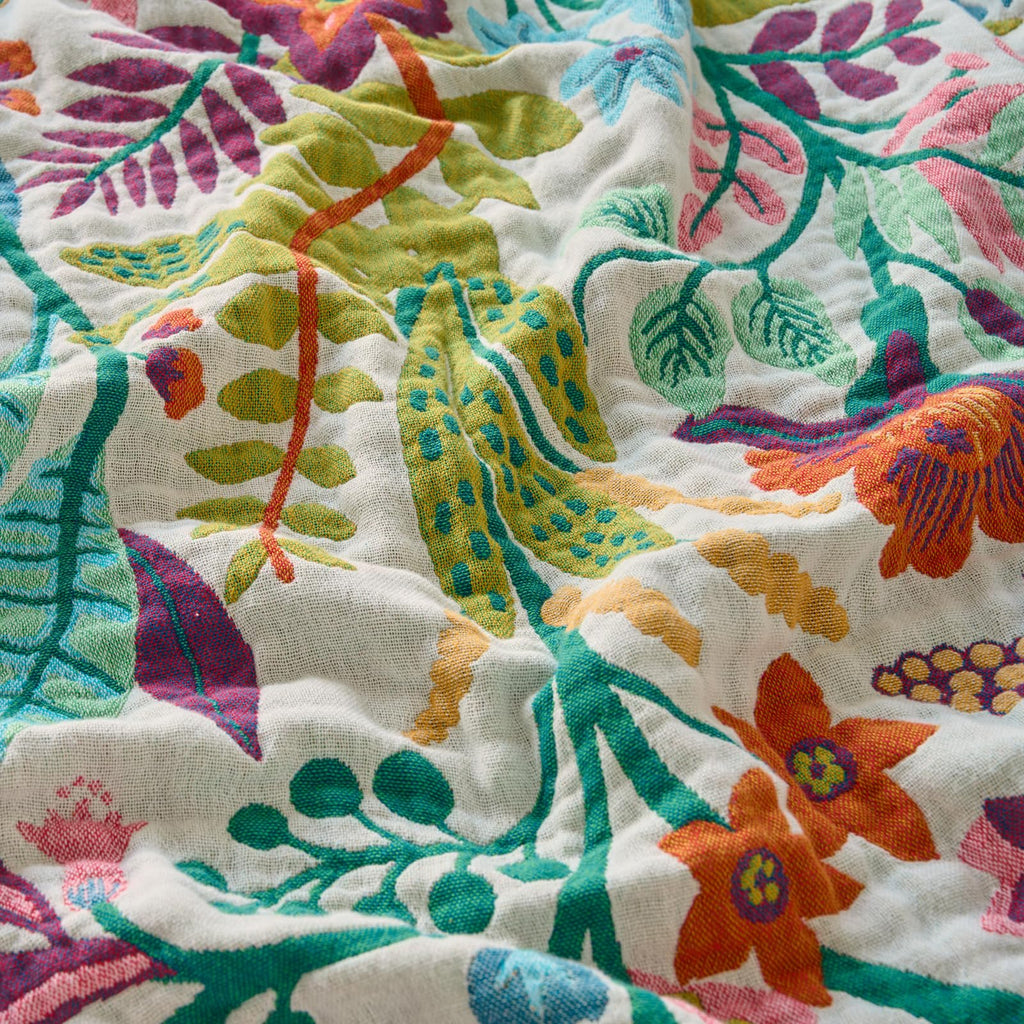 Boho Throw Blanket, 100% Soft Cotton Floral Quilt, 90"x 98"