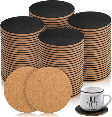 Cork and Leather Coasters for Drink 4 Inch Round Thick PU Leather Absorbent Coasters with Cork Blank Bulk - Set of 100