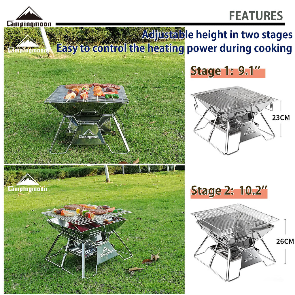 Portable Fire Pit Grill 14 Inch Stainless Steel