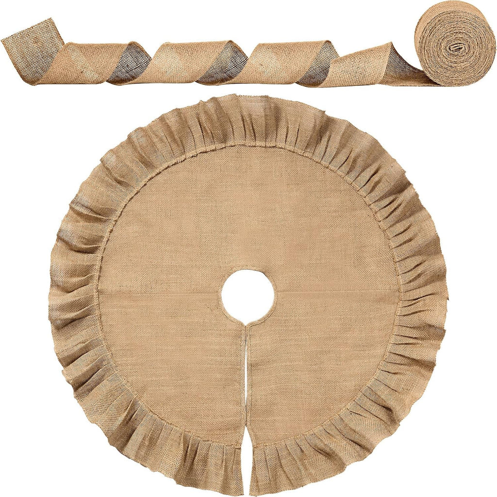 47 Inch Christmas Tree Skirt Decor with Ribbon, Linen Color