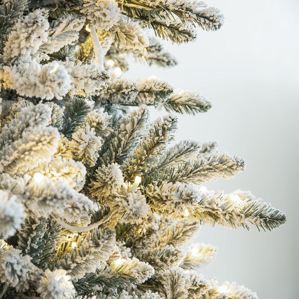 10ft Flocked Christmas Tree PreLit Full Artificial Christmas Tree with 750 Warm White Lights Large Snowfall Splendor