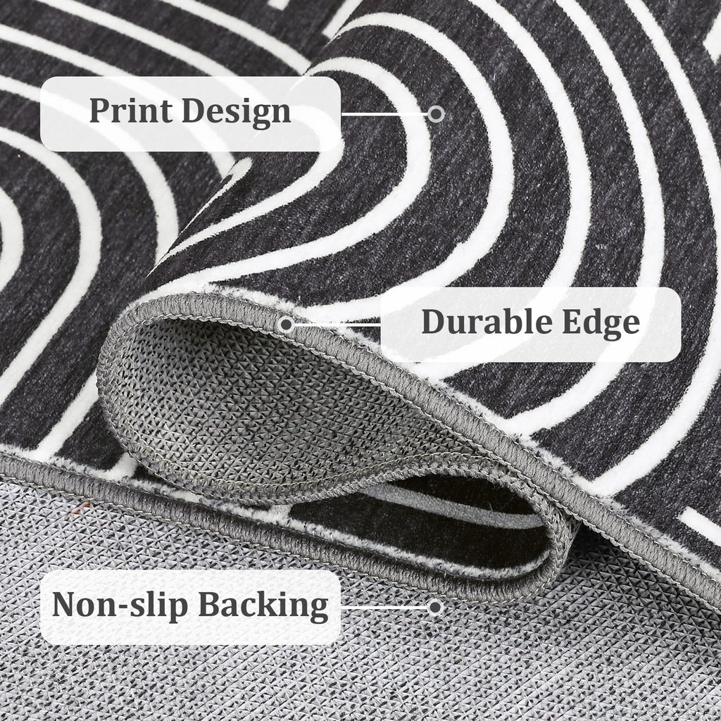 Modern Hallway Runner Rug Non Slip Soft Kitchen Rug, Black
