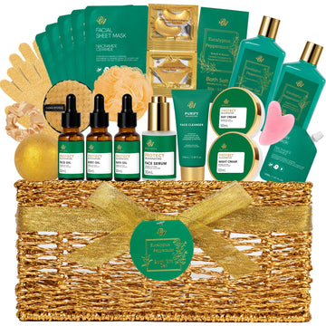 Gifts for Women & Men, 32 Pcs Eucalyptus Home Spa Basket Gift Set for Women