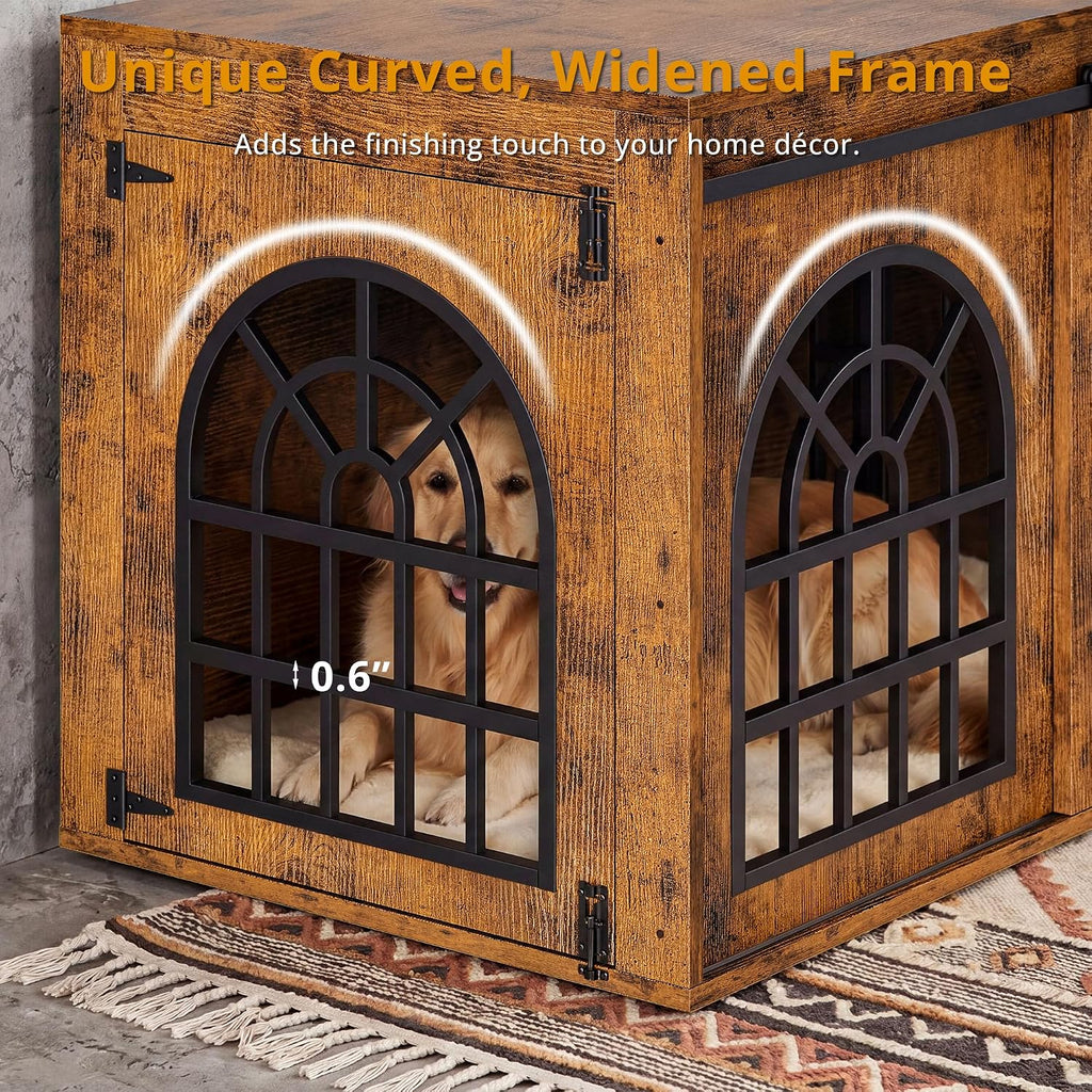 Double Dog Crate Furniture with Hinged Divider