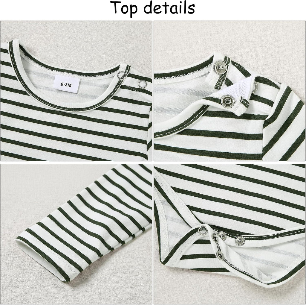 Newborn Baby Boy Clothes Infant Boy Romper Fall Winter Outfits Bodysuit 2Pcs Striped Long Sleeve Top Overalls