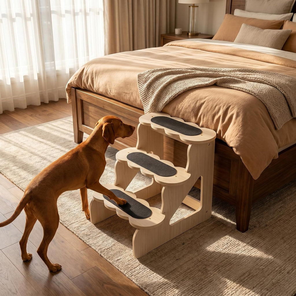 Wood Dog Stairs for Bed