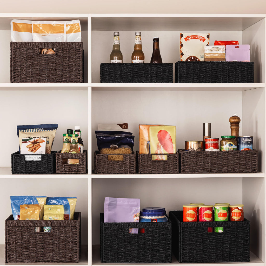 2 Pack Wicker Basket, 16.5L×13H×7.5W inch Woven Paper Rope Storage Baskets for Shelves, Foldable Rectangular Storage