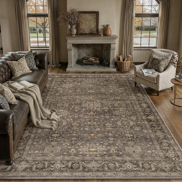 9x12 Washable Area Rug for Living Room Bedroom Vintage Brown Non Slip Carpet Traditional Retro Soft 