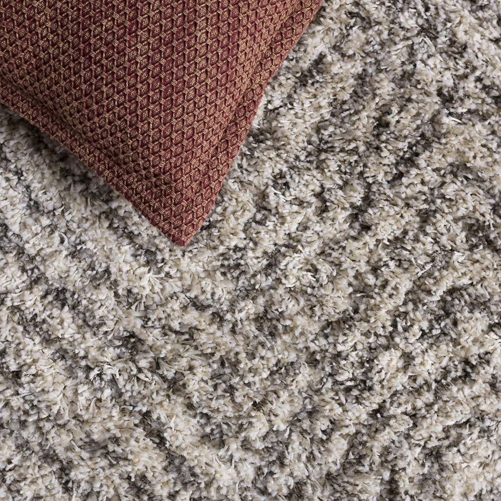 Hudson Shag Square Rug 7', Plush Chevron Ivory & Grey SGH375A