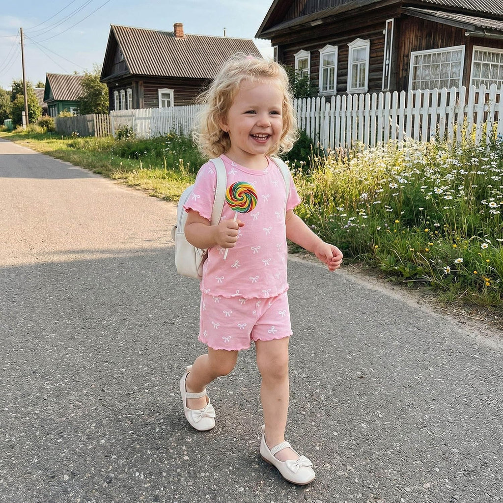 Toddler Baby Girl Summer Clothes Short Sleeve Bow Print T Shirt Tops Shorts Set 6 12 18 24 Months Outfits