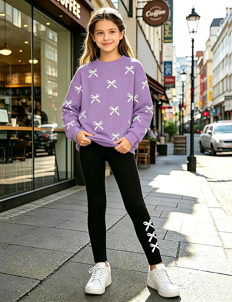 Girls Clothes 2 Piece Outfit Bow Print Sweatshirt Tops and Leggings Pants Fall Winter Clothing Set