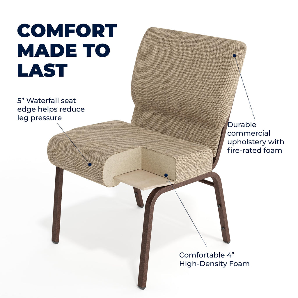 21 in Wide Fabric Church Chair, Beige, 4-Pack