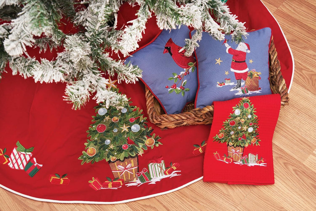 Tree & Presents Embroidered 100% Cotton Hanging Christmas Stocking 20"