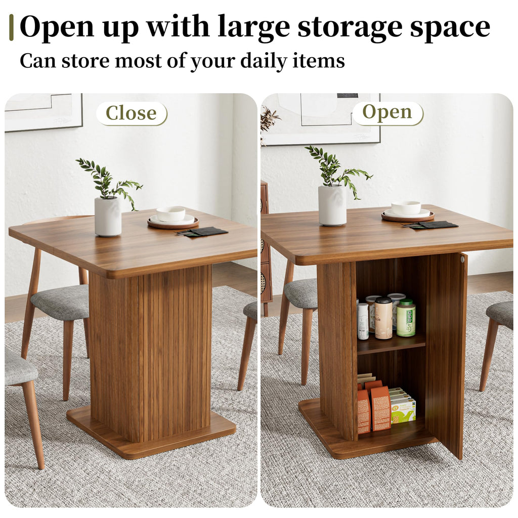 Small Square Dining Table for 2-4, 31.5 Inch Farmhouse Kitchen Table with 2-Tier Storage Shelf, Modern Wood Dinner