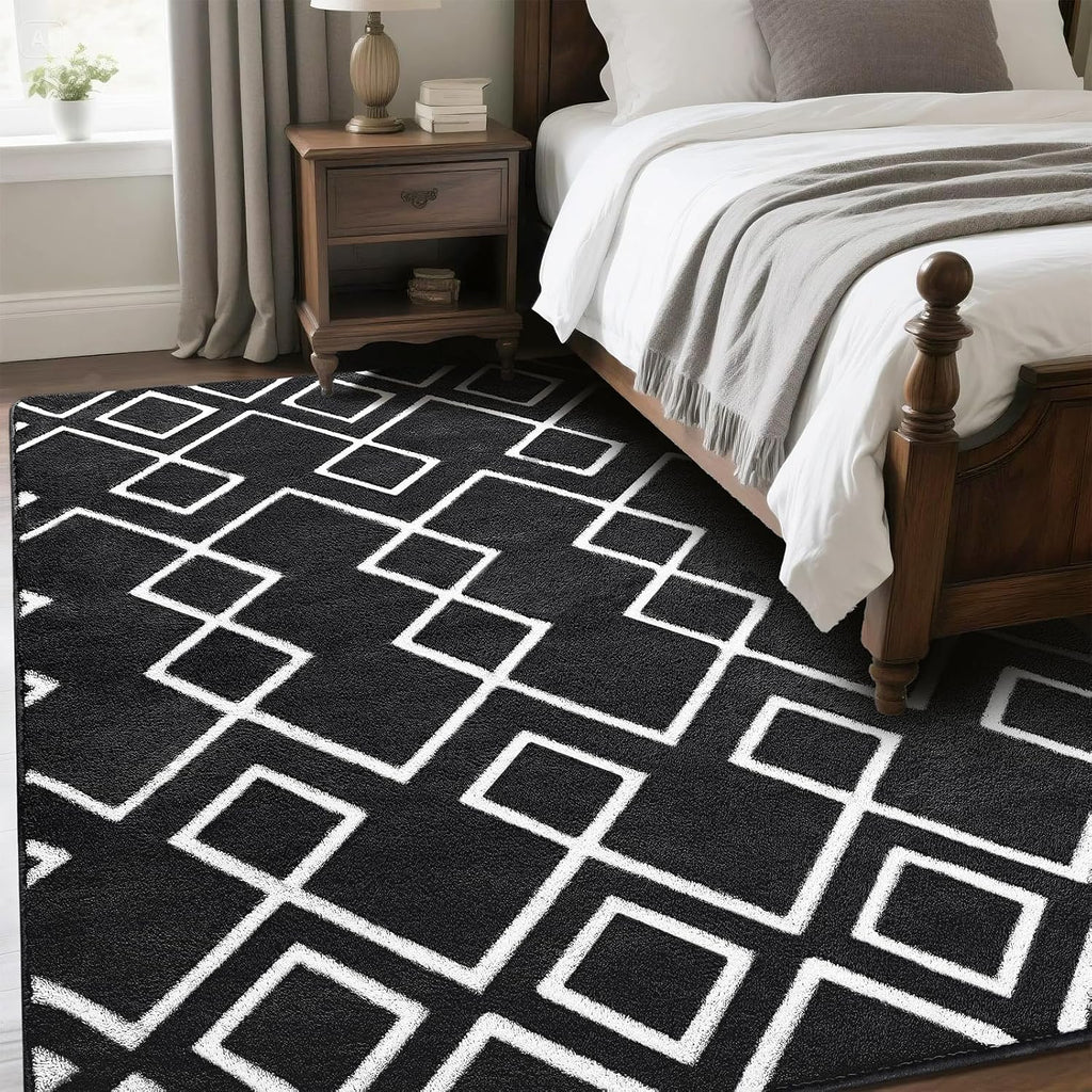 Soft Area Rug, Moroccan Rugs, Geometric Non-Slip Carpet with Memory Foam for Boys Girls's Bedside Office Dorm