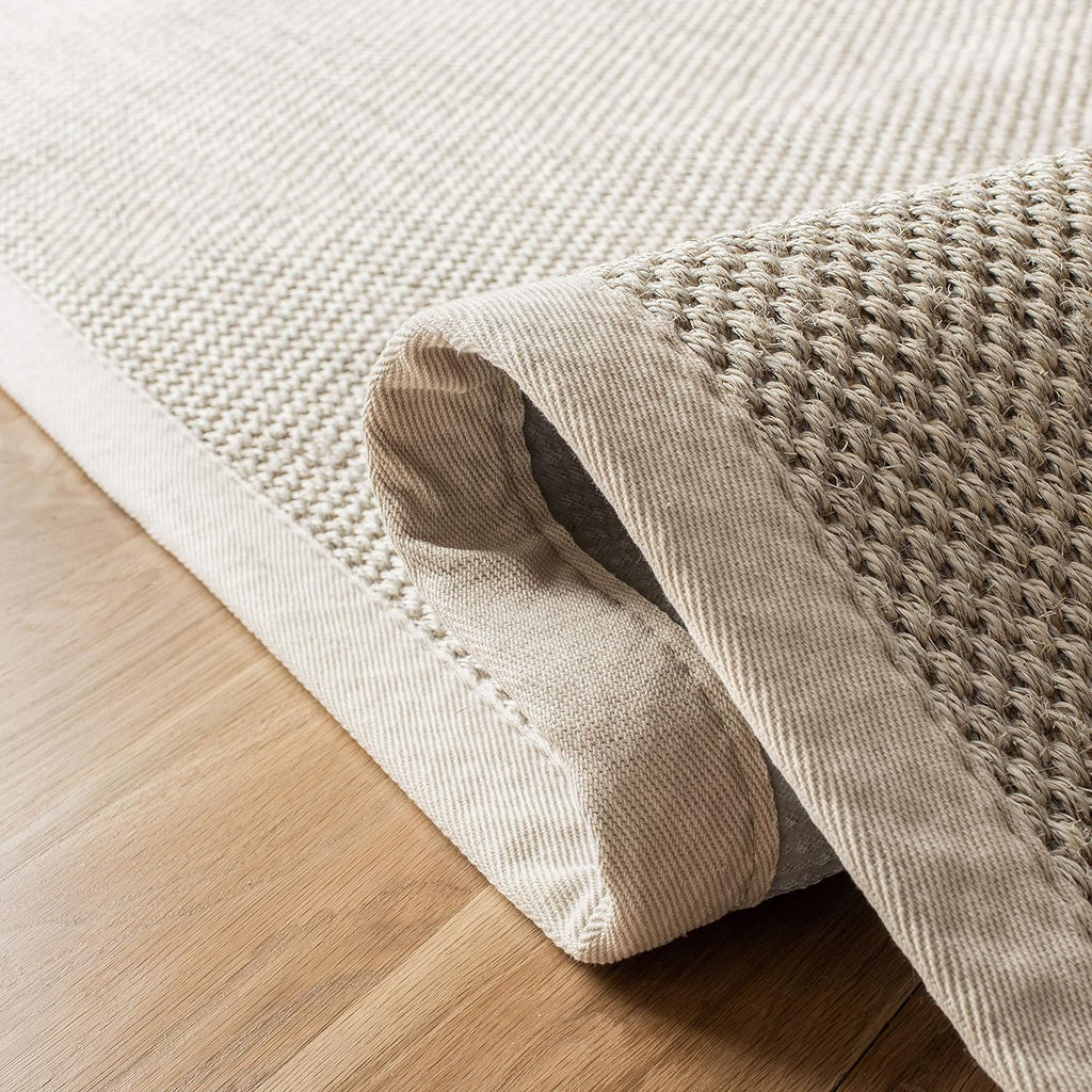 Area Rug 9x12 - Natural Fiber - Large - Marble & Beige, Sisal, Woven Design with Border