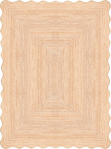 Scalloped Jute Rug, Handwoven Natural Fiber Small entryway Rug Farmhouse Area Rug for Living Room, B