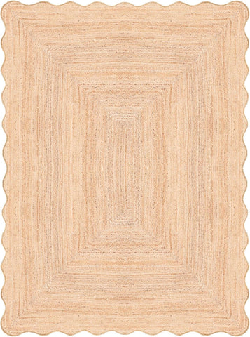 Scalloped Jute Rug, Handwoven Natural Fiber Small entryway Rug Farmhouse Area Rug for Living Room, B
