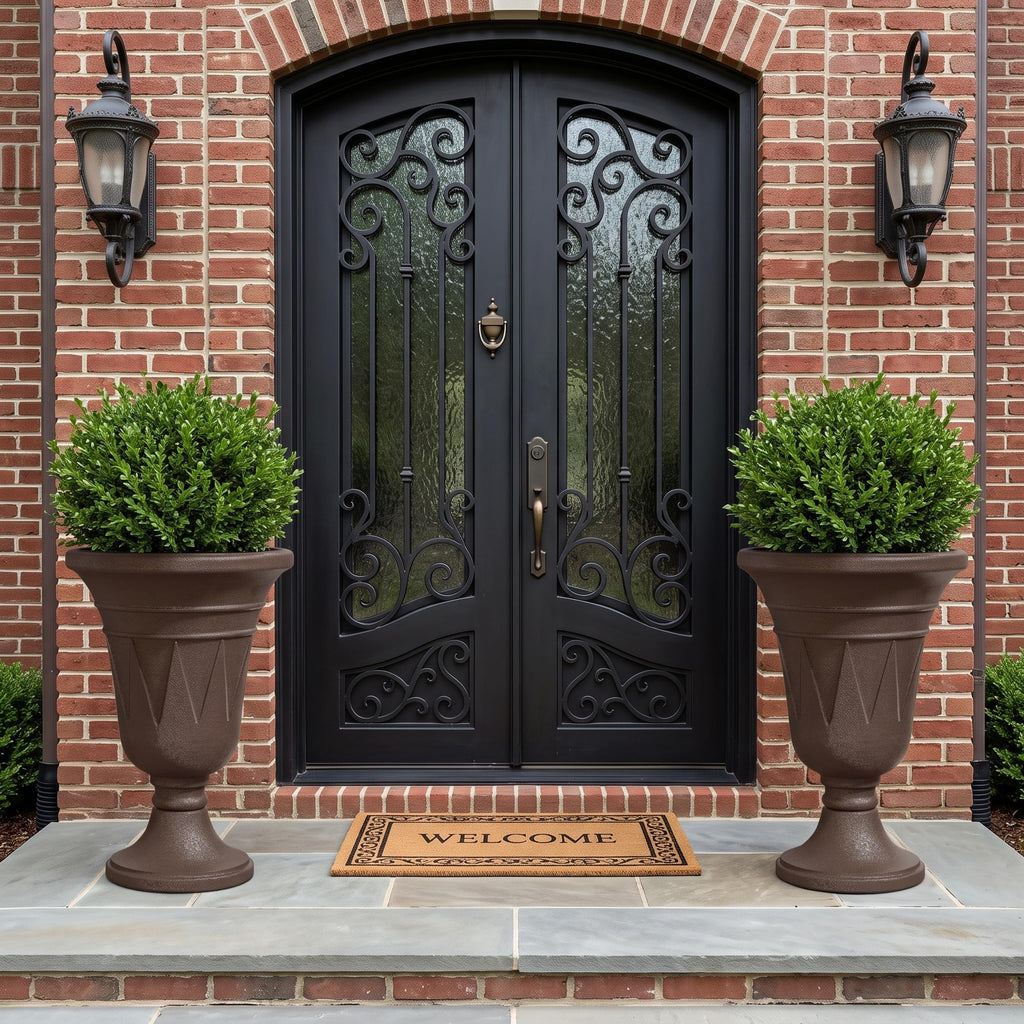 24" Outdoor Urns Planters Large Set of 2, Tall Urn Planters Brown