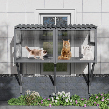 Outdoor Cat Window Perch, Catio Cat Enclosure Window Box, Grey