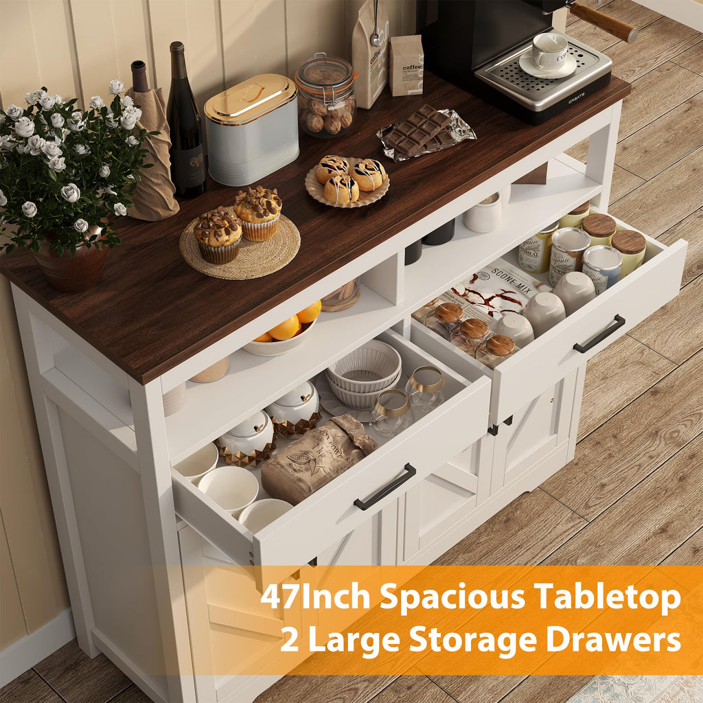 Sideboard Buffet Cabinet with Storage & Shelves, Farmhouse Kitchen Storage Cabinet Wood Coffee Bar Sideboard Cabinet