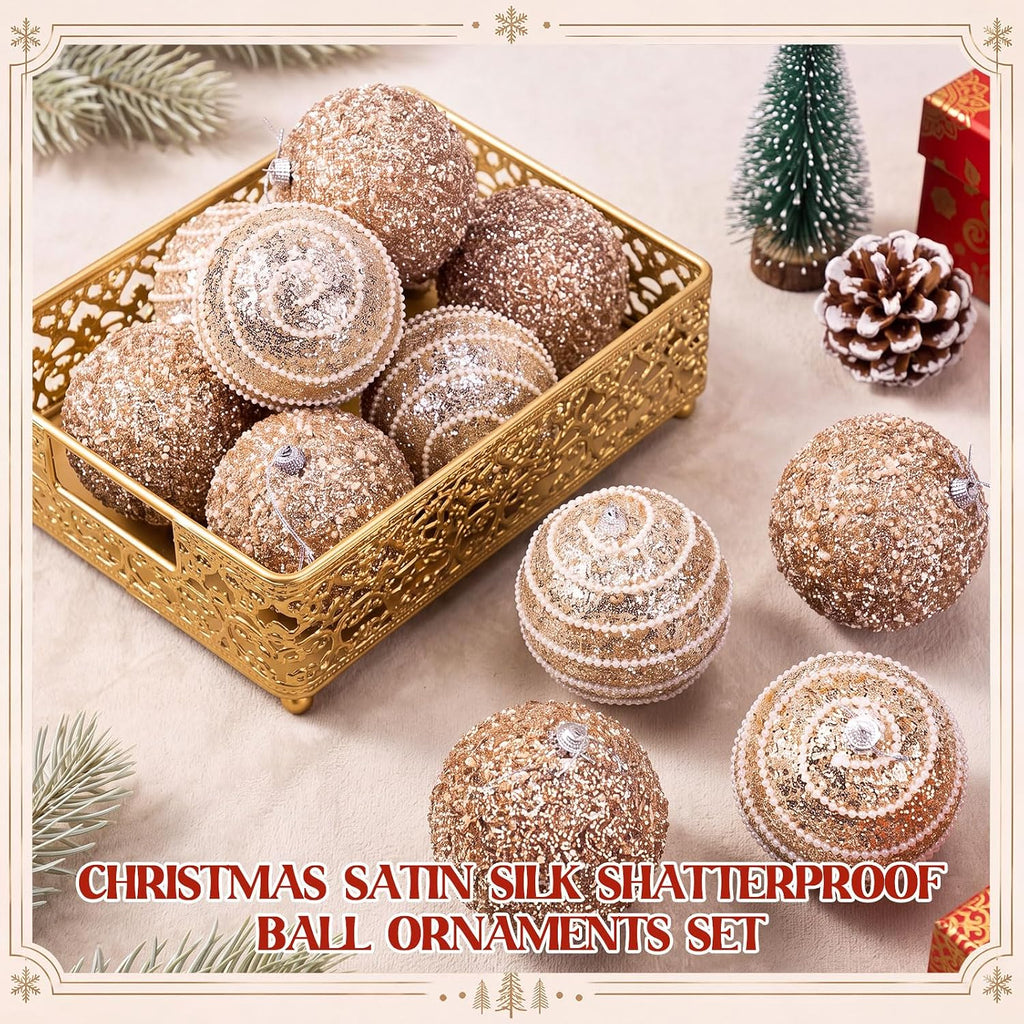 12 Pack 4" Christmas Ball Ornaments Champagne Large Christmas Balls