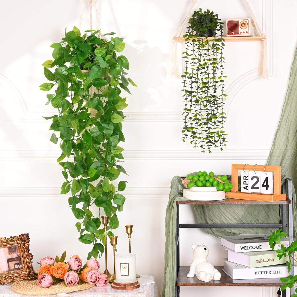 Fake Hanging Plants, 2Pcs Artificial Potted Plant Pothos