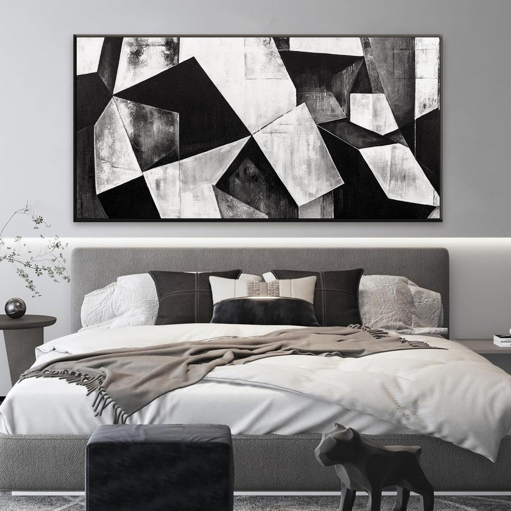 Large Framed Abstract Wall Art Geometric Block 29" X 58"