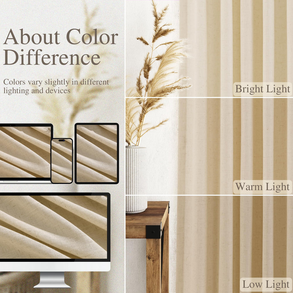 Extra Long Curtain 108 Inches Long Set Back Tab Tan Linen Drapes Neutral Farmhouse Light Filtering Semi Sheer Linen