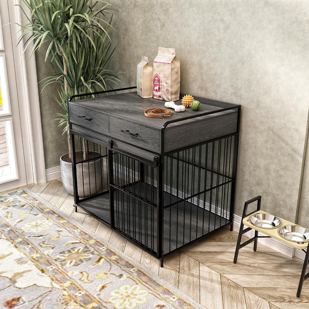 Dog Crate Furniture with 2 Drawers, Heavy Duty Dog Crate