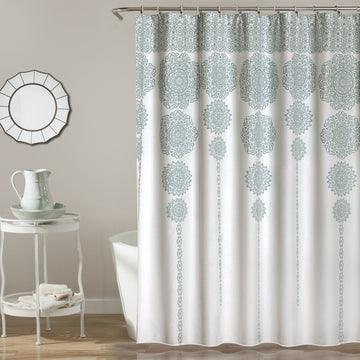 Stripe Medallion Shower Curtain-Fabric Mandala Bohemian Damask Print Design, 72" x 72", Blue