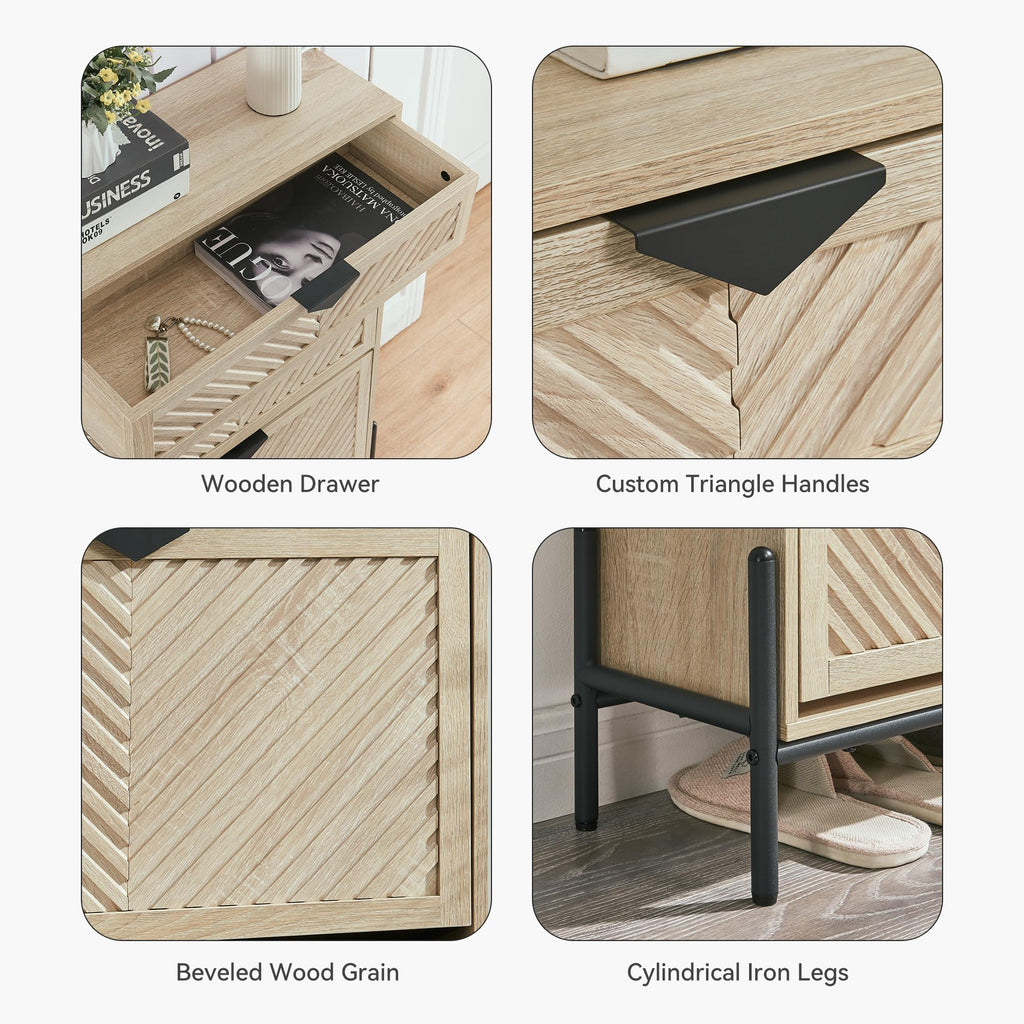 Shoe Cabinet with 2 Flip Drawers, Narrow Entryway Rack, Oak