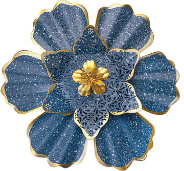 Blue Metal Flower Wall Decor Boho Metal Wall Art Decorations Hanging Outdoor Home Bathroom Patio Fence Garden Bedroom