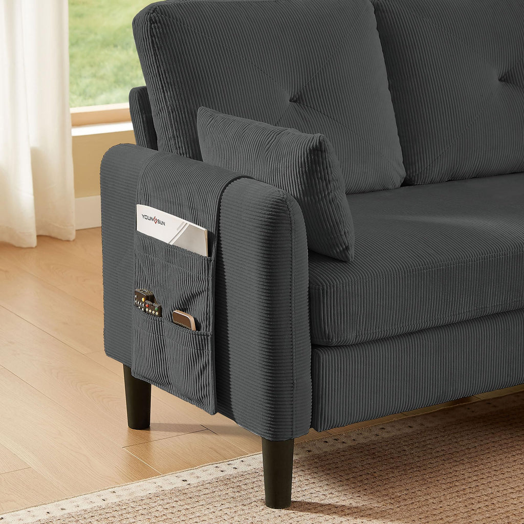 Modern Sectional Sofa with Storage Ottoman, L-Shaped 3-Seat Couch with 2 Pillows and Side Storage Pockage, Reversible