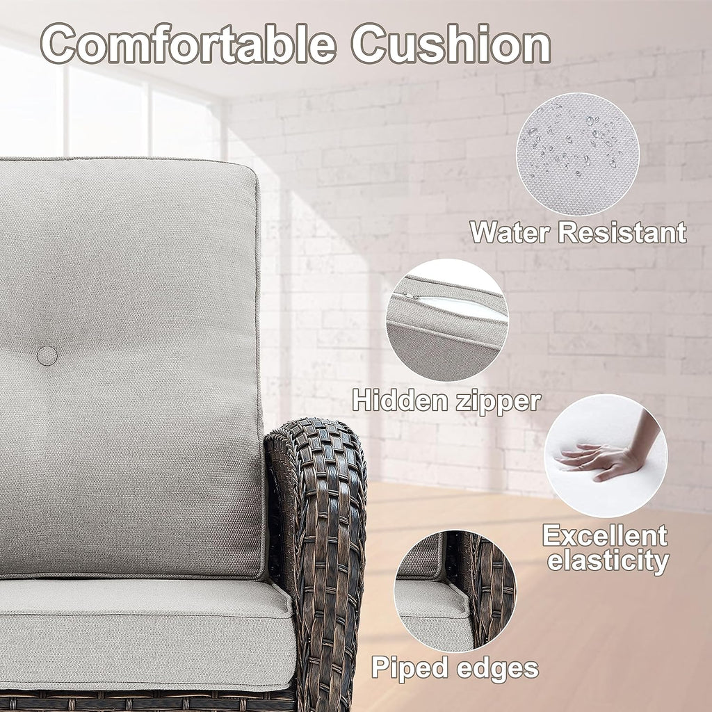 Patio Furniture Swivel Glider PE Wicker Chairs, Outdoor Swivel Rocker Seating with Cushions for Porch Deck Balcony