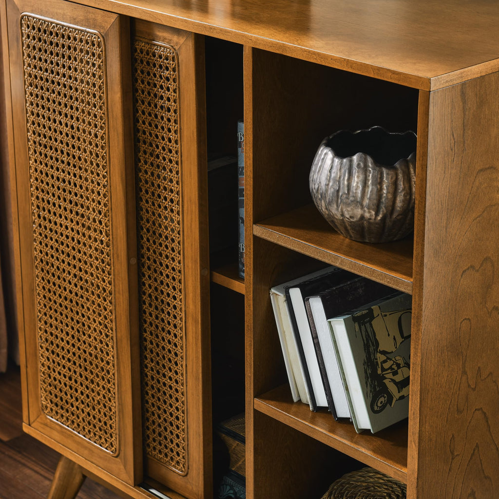 Mid Century Modern Small Rattan Sideboard Buffet Storage Cabinet