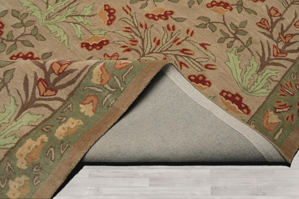 9x12 Hand-Tufted Oriental Area Rug 100% Wool Botanical Floral Transitional Beige, Sage Color